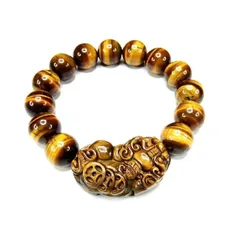 蓄財運天然石タイガーアイ金銭ヒキュウ大玉14mmブレスレット