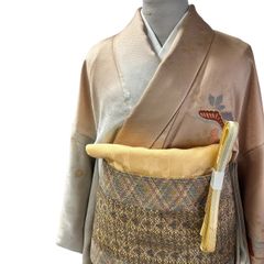 【Sランク未使用品】正絹訪問着 金彩 枝垂れ花に松・橘模様 刺繍入り 仕立て上がり 広衿 仕付け付きのサムネイル