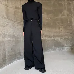 変形ワイドパンツ バギー スラックス ブラック シンプル ワイドレッグ ハイウエスト