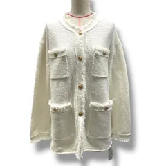 新品 未使用 タグ付き DIGNITE COLLIER ディニテコリエ ツイード ノーカラージャケット 羽織り ニット フリンジ 金ボタン TK-807035 白 ホワイト フリーサイズ レディース 秋 冬 ゴーゴー古着溝口店 11 No.北1038