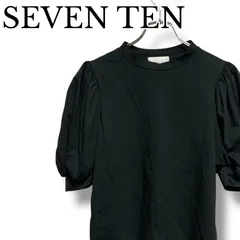 SEVEN TEN by MIHO KAWAHITO セブンテン ブラック パフスリーブブラウス 半袖 コットン70% 日本製 Sサイズ 光沢素材 ラウンドネック エレガント レディース 969H