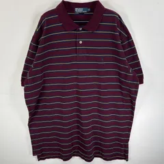 古着 90's/90年代 ポロバイラルフローレン Polo by Ralph Lauren 鹿の子 半袖 ポロシャツ ワンポイント ロゴ 刺繍 2ボタン 大きいサイズ XXL  ワインレッド系 ボーダー メンズ