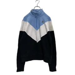 FILA ハーフジップ ロゴスウェット トレーナー S ブラック ライトブルー ホワイト 切替 フィラ 裏起毛 古着卸 アメリカ仕入 a605-6711