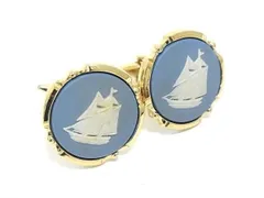 WEDGWOOD ウェッジウッド Stratton ストラットン コラボ カメオ カフス カフリンクス アクセサリー メンズ ライトブルー系 DE9048 冠婚葬祭 結婚式 葬式