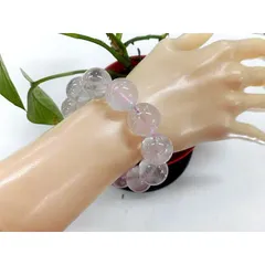 天然石 ピンクメタルフォーゼス17.3～17.7mm玉ブレスレット 内周18.3cm　　　240101438