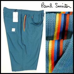 新品 ポールスミス ハーフパンツ アーティストストライプ L ブルー ジャガードメッシュ 高通気 涼感 Paul Smith メンズ
