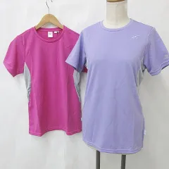 ミズノ MIZUNO Tシャツ スポーツウェア 2枚セット 半袖 丸首 吸汗 速乾 紫 ピンク グレー パープル M