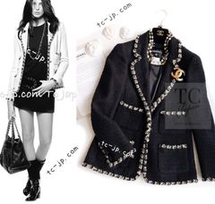 シャネル ジャケット CHANEL ブラック アトリミング ウール