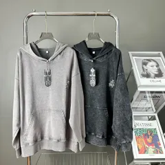 クローム・ハーツ（Chrome Hearts） 2024 年初秋の新モデル 水洗い仕上げのアンティーク風雪の十字架入り水洗いフード付きパルオーバーセーター