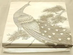 平和屋着物◎太鼓柄袋帯　孔雀文　正絹　逸品　CAAT4849ft