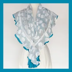 白ドット×ターコイズブルーフリルピキージョ(cr-130)／フラメンコ・ダンス・ベリーダンス・舞台衣装小物・ピキージョ・シージョ・ヒップスカーフ