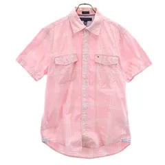 TOMMY HILFIGER トミーヒルフィガー チェック柄 半袖 カスタムフィット コットンシャツ M ピンク メンズ 古着