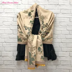 【１点限り・新品】カシミア風　大判ストール　膝掛け　シック　花柄　グリーン