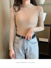 レディース　長袖ニット　トップス　セーター　ハイネック　6色　フリーサイズ　ベージュ　カーキ