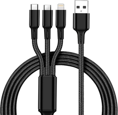 3in1 充電ケーブル USB ケーブル1.2M ブラック