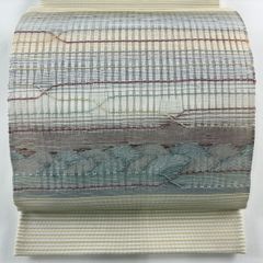 袋帯 秀品 夏帯 絽 やまと 幾何学 波 ベージュ お太鼓柄 正絹 【中古】