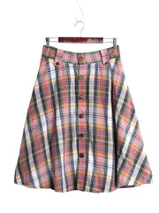 【お得なクーポン配布中!】 ラルフローレン マドラス チェック フレア スカート レディース M 程 古着 ポロ ロング ミモレ丈 コットン フロントボタン 前空き 裏地付き