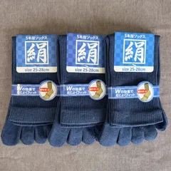 綿絹五本指ソックス25~28cmブルー3足入り