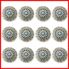 【人気商品】メタルボタン 30mm 足つき ターコイズ デージー柄 レザークラフト 12個セット アクセサリー ボタン 手芸 コンチョ (タイプB)