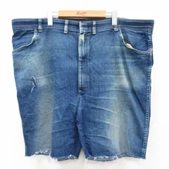 W48/古着 ラングラー ショート パンツ ショーツ メンズ 90s ヒゲ 大きいサイズ 紺 ネイビー デニム 25jun18 中古 ボトムス 短パン ショーパ