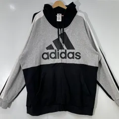 adidas アディダス フルジップ ビックロゴ パーカー フーディー 長袖 フロントプリント オーバーサイズ ビッグシルエット インドネシア製 2XLサイズ グレー ブラック