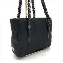 良品 PRADA プラダ 三角ロゴ プレート ナイロン レザー プラ チェーン ショルダー バッグ 肩掛け ブラック レディース かばん 鞄 k5965