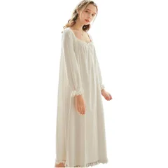 ネグリジェ M/L/LL/2XL/3XL レディース ルームワンピース パジャマ 長袖 姫系 ルームウェア ナイトドレス レースリボン可愛い 寝巻き ゆったり 部屋着 ロング丈 大きいサイズ マキシ マタニティー 白 ホワイト 柔らかい おしゃれ ナイトウェア