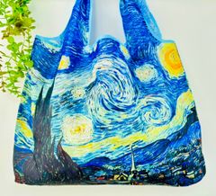 油絵シリーズ　星空　折りたたみトート、エコバッグ 大容量　コンパクト