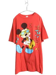 【お得なクーポン配布中!】 90s ミッキー プリント Tシャツ メンズ XXL / オールド キャラクター イラスト ジャズ グラフィック 大きいサイズ ディズニー オフィシャル