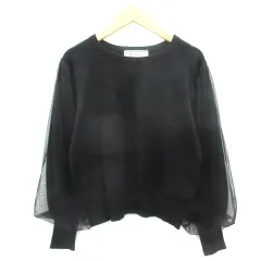 ロペピクニック ROPE Picnic ニット カットソー 長袖 ラウンドネック パフスリーブ 切替 チュール 38 ブラック 黒 /YM4