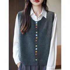 ☆ グレー ☆ Lサイズ ☆ ニットベスト ショート丈 保温 ベスト ニット レディース ニットベスト ジレ チョッキ ウェストコート ノースリーブ 前ボタン ショート丈 秋 冬 秋冬 春 春秋 かわいい おしゃれ 前あき 前開き 可愛い オシャレ Uネック