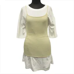 美品 23ss MM6 エムエムシックス メゾンマルジェラ Maison Margiela キャミソール レイヤード Tシャツ カットソー チュニック ミニ ワンピース カレンダーロゴ S 白 ホワイト ベージュ レディース