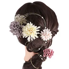 髪飾り 成人式 水引 振袖 前撮り 袴 花 7点セット 白 薄紫 ピンク ゴールド 花 カスミソウ 造花 パールビーズ Ｕピン 和装 大 No.12-0961