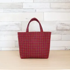 ファミリア風 赤チェック タータンチェック マチあり ミニトートバッグ ランチバッグ　サブバッグ　ミニバッグ ハンドメイド