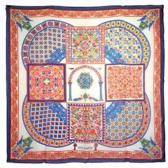 エルメス カレ 90 CIELS BYZANTINS ビザンチンの空 スカーフ シルク100% オレンジ ネイビー ホワイト 白 紺 HERMES