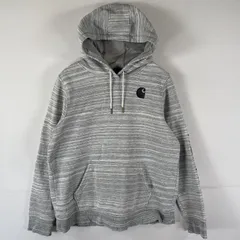 古着 カーハート Carhartt パーカー プルオーバー フーディ スウェット ワンポイント 袖ロゴプリント L  グレー系 ボーイズ