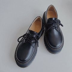 【新品】レディース 靴 ローファー フォーマル 厚底 フラット 低身長 大きめサイズ ブラック 黒 22 23 24 25　レトロガーリー♡ラウンドトゥ厚底シューズ C0268