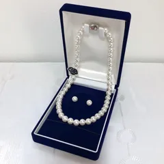 送料込み 新品 ジュエリーケース付き ケースカラー変更可 本貝パールネックレス 白 42センチ ピアス8ミリ セット イヤリング変更可