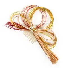 髪飾り 成人式 水引 赤 振袖 前撮り 袴 花 ゴールド ピンク 白 パール ビーズ コーム かんざし かわいい 粋 日本製 おしゃれ No.12-0436