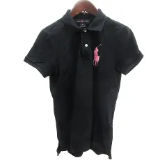 ラルフローレン RALPH LAUREN ポロシャツ 鹿の子 ビッグポニー 刺繍 半袖 M 黒 ブラック /AU