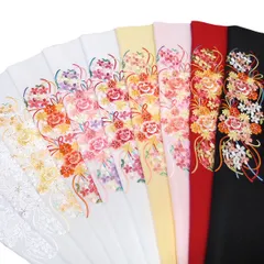 半衿 振袖 刺繍 日本製 薬玉 花 半襟 レモンイエロー 明るい桜色 明るめの臙脂 黒 金 k771 kosi