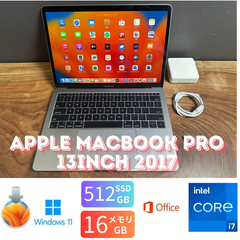 「美品新品バッテリー」Apple MacBook Pro Retina 13inch 2017/CPUi7 2.5GHZ/16GB/SSD512GB/Windows11/office2024/CJ320