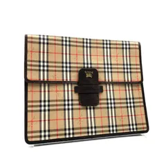 Burberrys バーバリー　ノバチェック+シャドーホース総柄　クラッチバッグ　ビジネスクラッチ　キャンバス×レザー　ベージュ×ブラウン