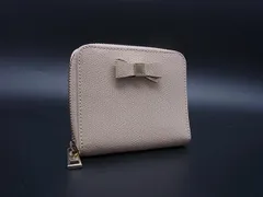 ■美品■ FURLA フルラ レザー リボン ラウンドファスナー 財布 ウォレット 札入れ 小銭入れ レディース ベージュ系 DH8026