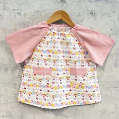 【即納100／受注80〜150】マカロンケーキ ピンク 半袖スモック