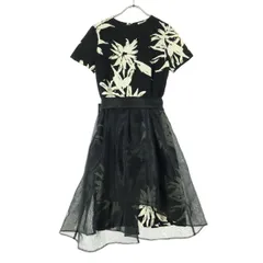 美品 FRAY I.D フレイアイディー 花柄 半袖 膝丈ワンピース 0 ブラック系 レディース 古着