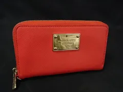 ■美品■ MICHAEL KORS マイケルコース レザー ラウンドファスナー 財布 ウォレット 札入れ カード入れ レッド系 DG8324