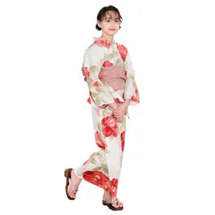 [KYOETSU] [キョウエツ] 浴衣セット 浴衣 二部式 女の子 生成り 変わり織 2点セット(浴衣、兵児帯) ジュニア ガールズ (10.初恋椿, 130cm) 0
