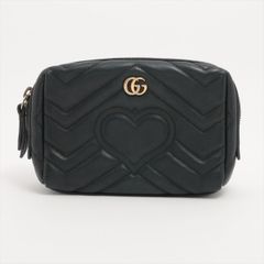 GUCCI グッチ GGマーモント 476165 ハート レザー ポーチ ブラック イタリア製