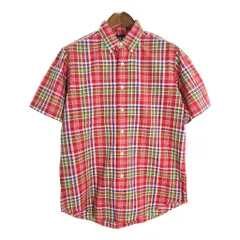 RALPH LAUREN ラルフローレン ボタンダウン 半袖シャツ チェック レッド(メンズ M)中古 古着 U0032